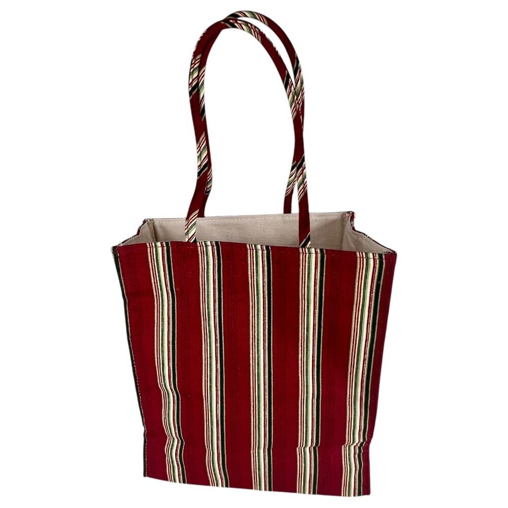 New 2005 Longaberger Basket Holiday Tote Bag Fabric Purse Stripe Embroidered VTG - Picture 6 of 9